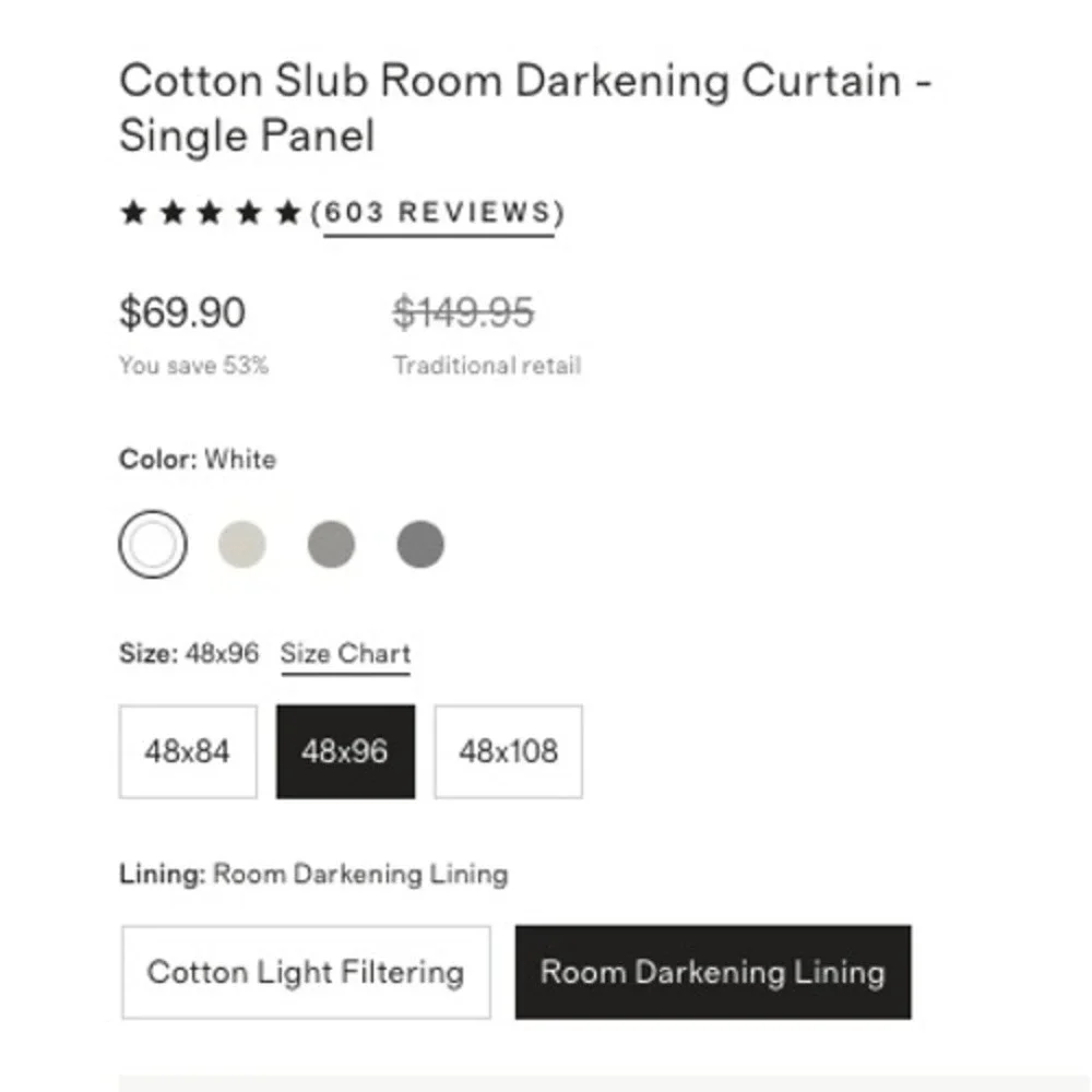 NWOT QUINCE White Slub Room Darkening Minimalist Boho Curtain 1 Panel 48X96 $70